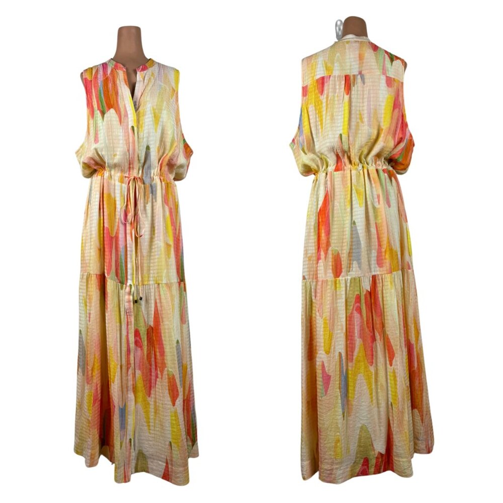 Maeve Anthropologie Plus Deco Maxi Dress Shirt Dress Abstract Floral Size 20